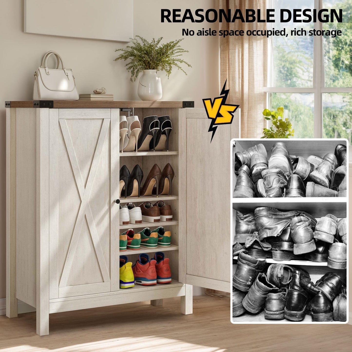 Mobiletto portascarpe Moasis a 5 ripiani con 20 paia di scarpe e doppie ante per ingresso