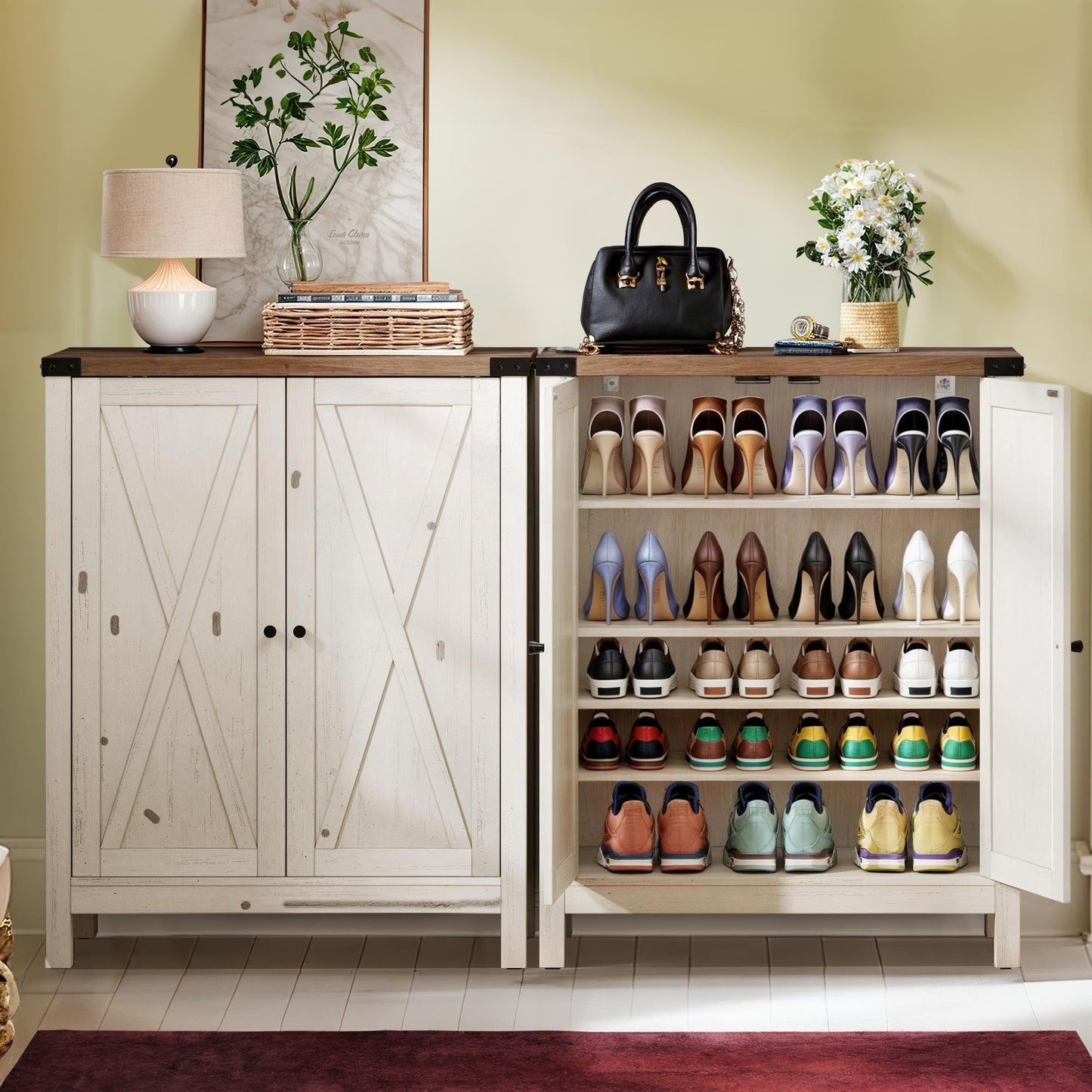 Mobiletto portascarpe Moasis a 5 ripiani con 20 paia di scarpe e doppie ante per ingresso