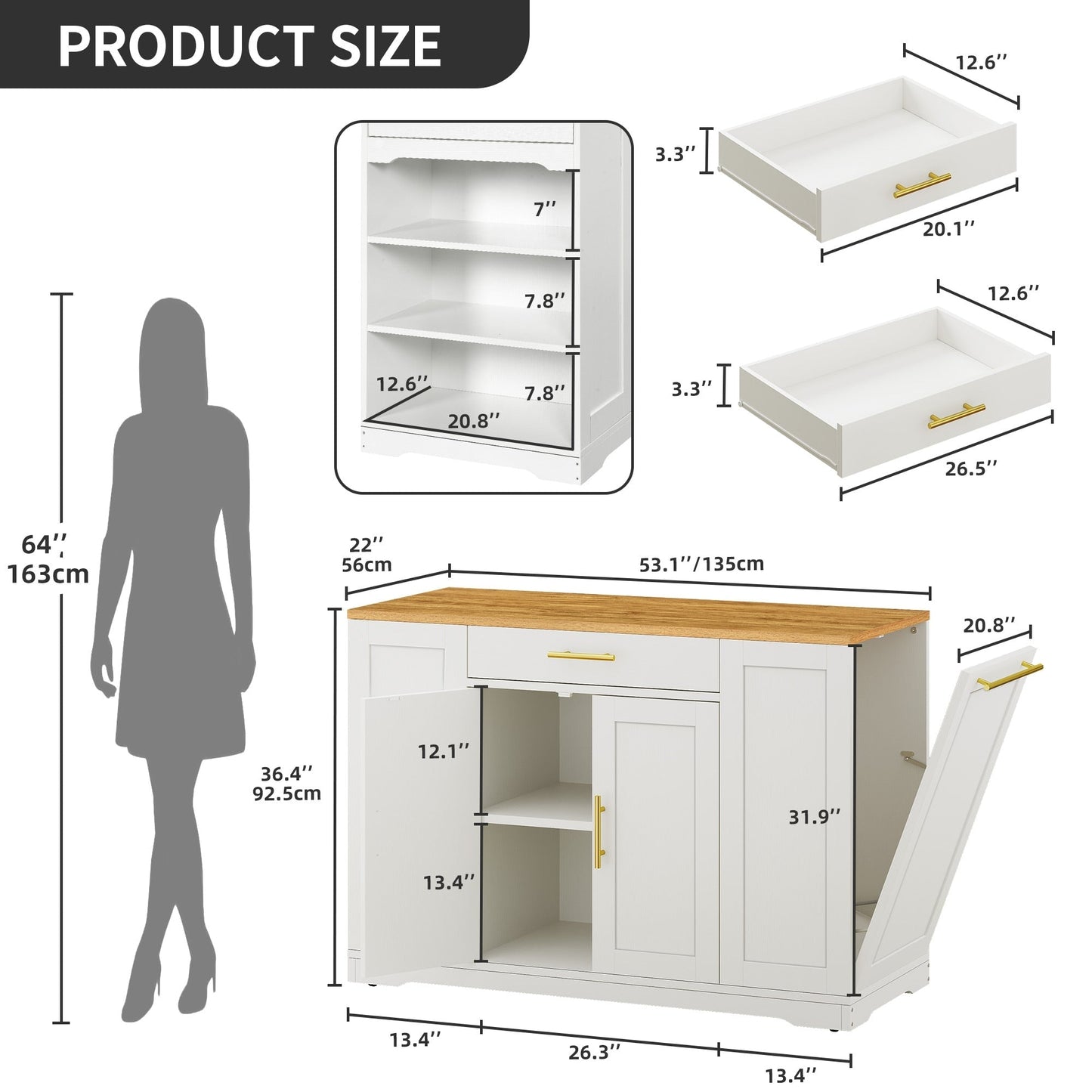 Carrello da cucina portatile con isola mobile da cucina Moasis da 53 pollici