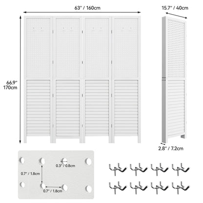 Divisorio per ambienti in legno bianco Moasis 67 a 4 pannelli