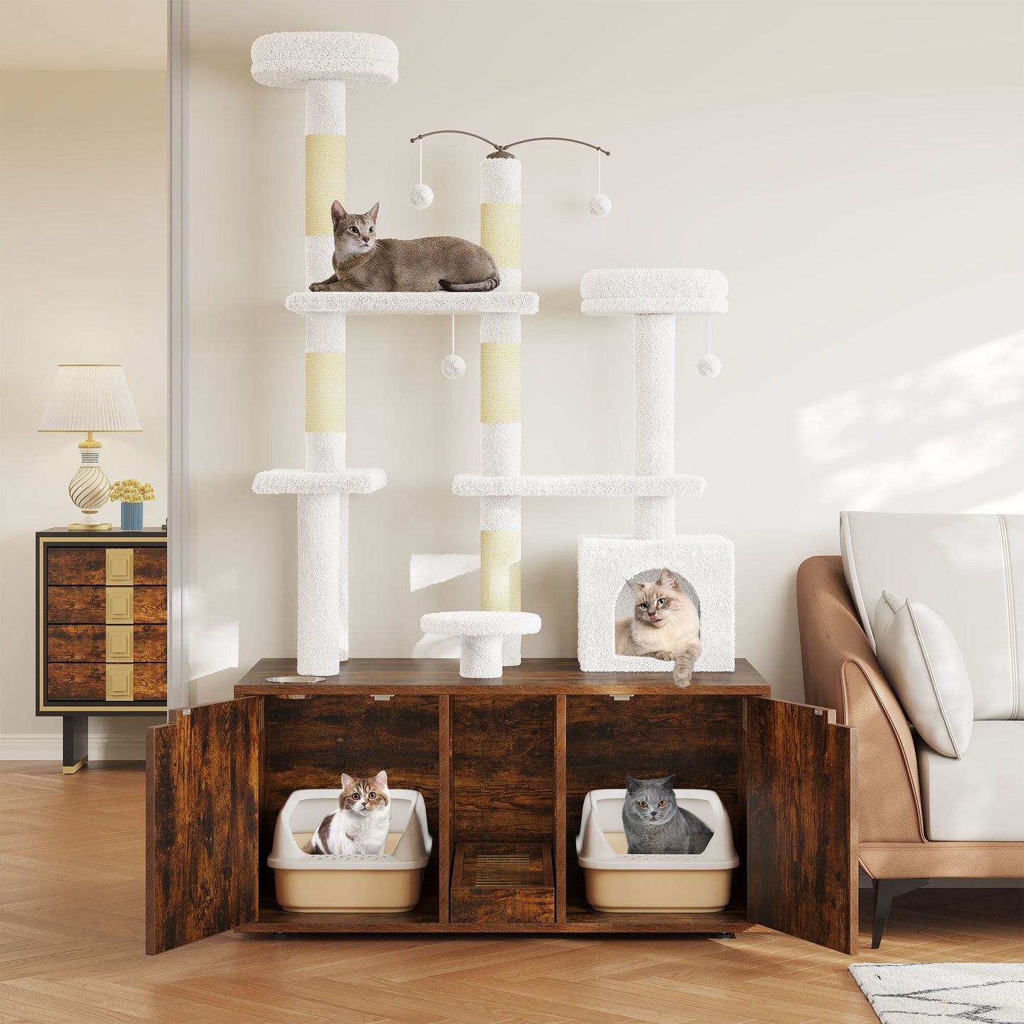 Moasis Doppia Lettiera per Gatti con Tiragraffi e Albero per Gatti