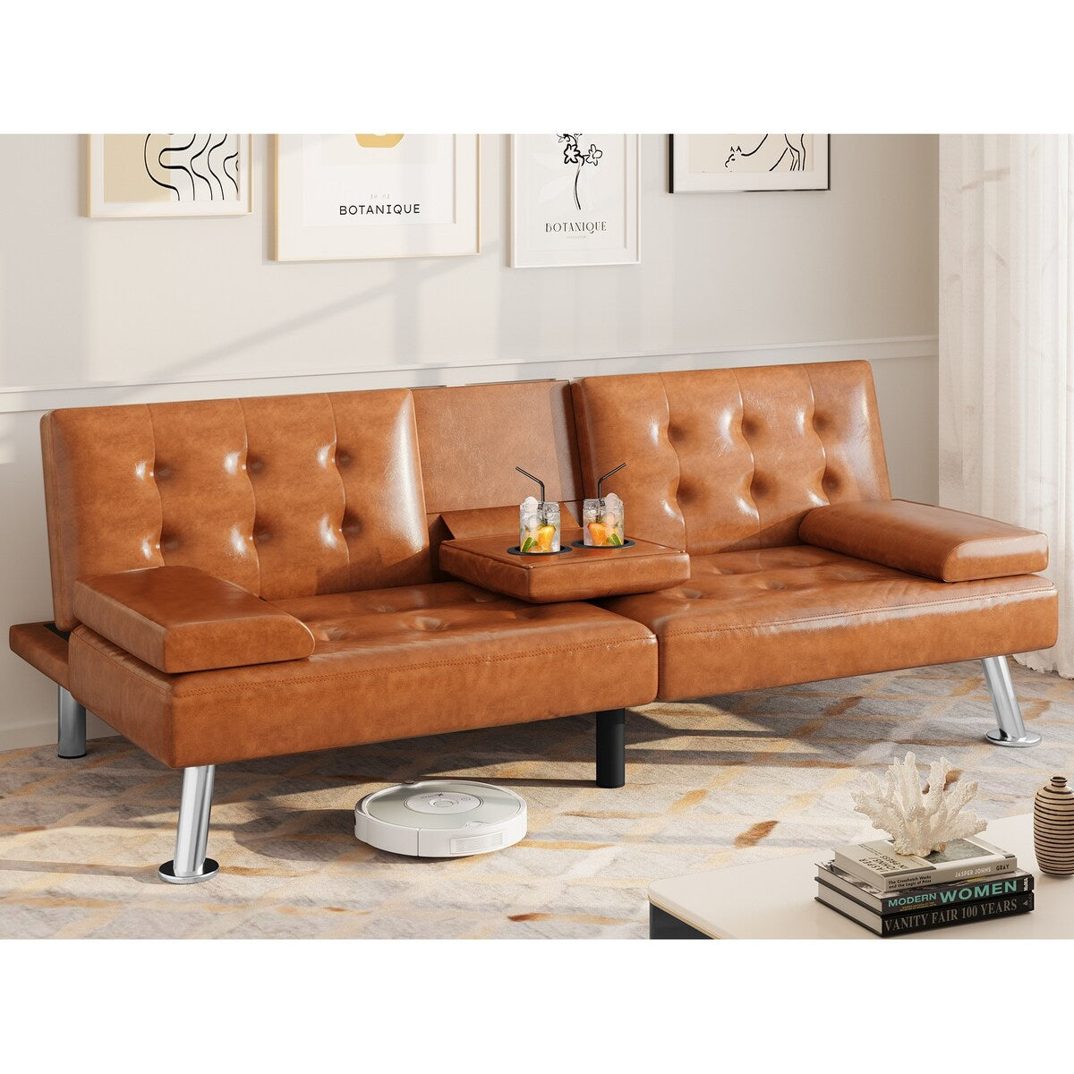 Divano letto futon moderno pieghevole in similpelle Moasis - 64 L x 30 P x 26 A