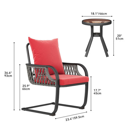 Set da bistrot da giardino Moasis Red da 3 pezzi, mobili da esterno con sedute imbottite - 3 pezzi