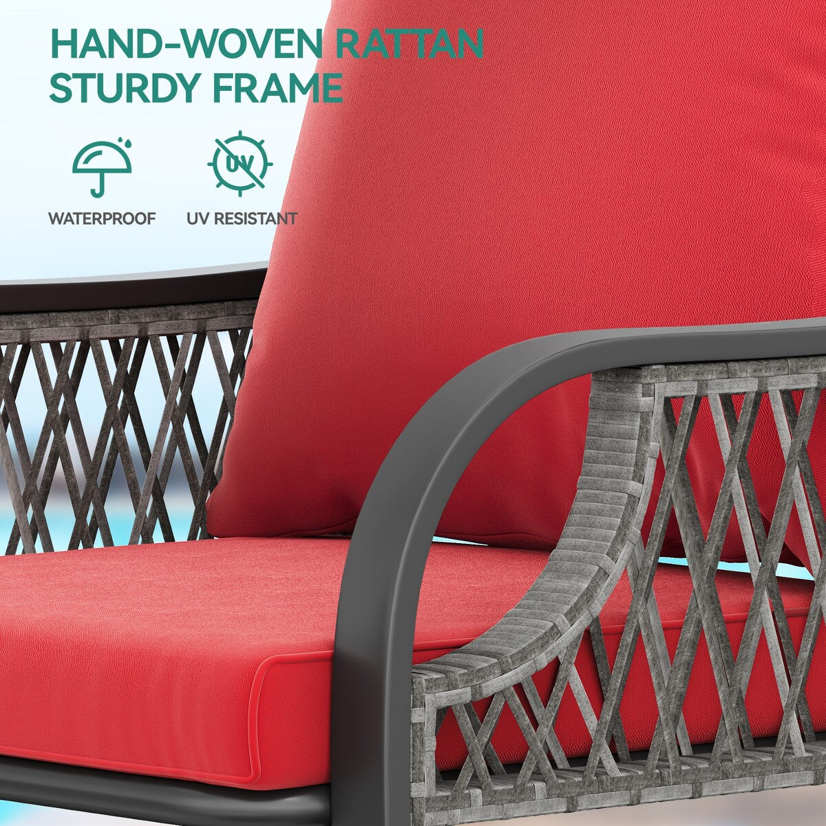 Set da bistrot da giardino Moasis Red da 3 pezzi, mobili da esterno con sedute imbottite - 3 pezzi