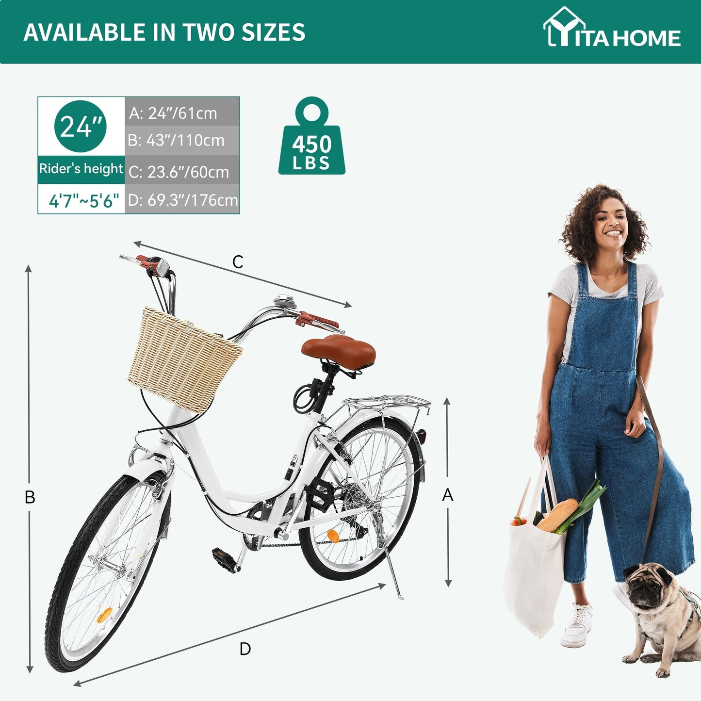 Moasis24/26 Bicicletta Cruiser a 7 velocità, regolabile, con passaggio interno, per pendolari