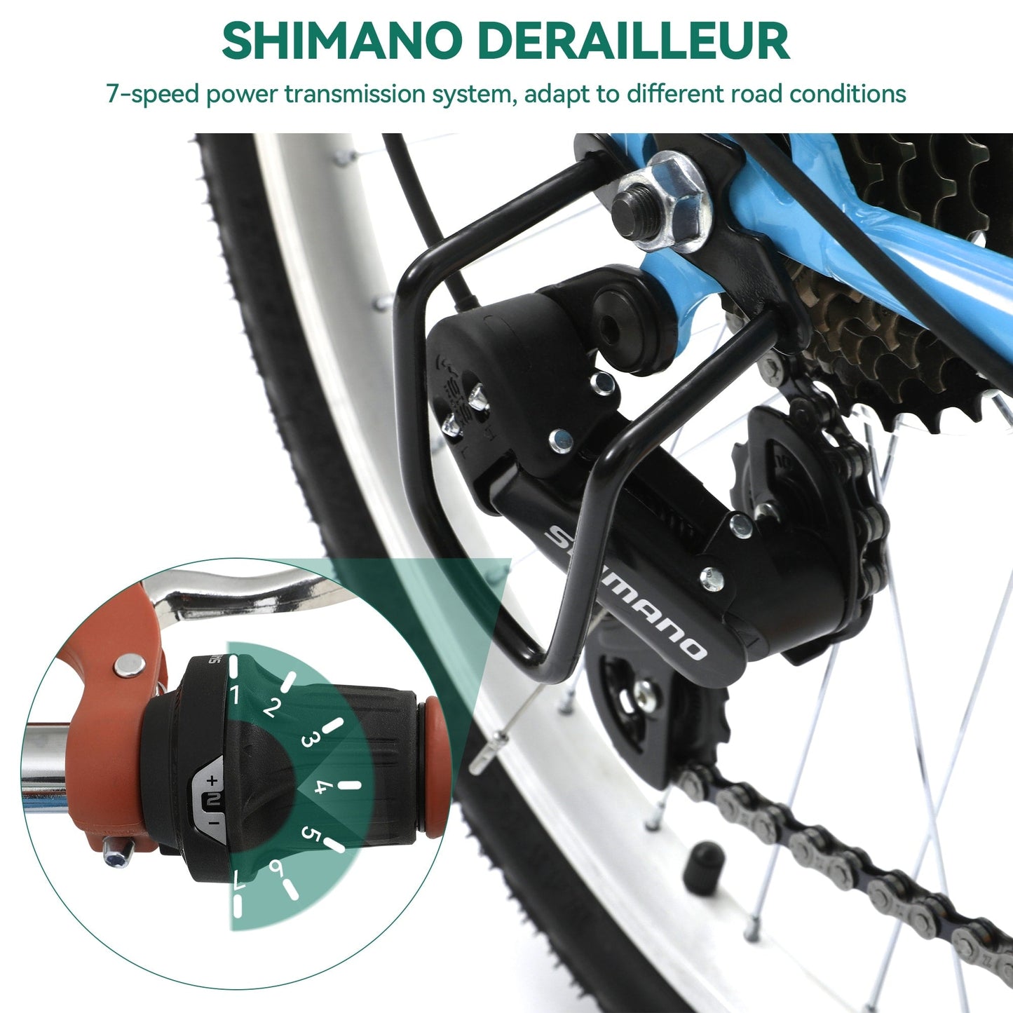 Moasis24/26 Bicicletta Cruiser a 7 velocità, regolabile, con passaggio interno, per pendolari