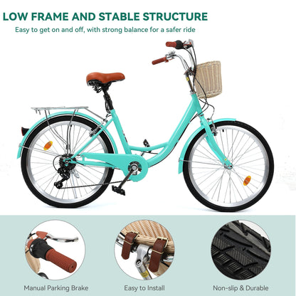 Moasis24/26 Bicicletta Cruiser a 7 velocità, regolabile, con passaggio interno, per pendolari