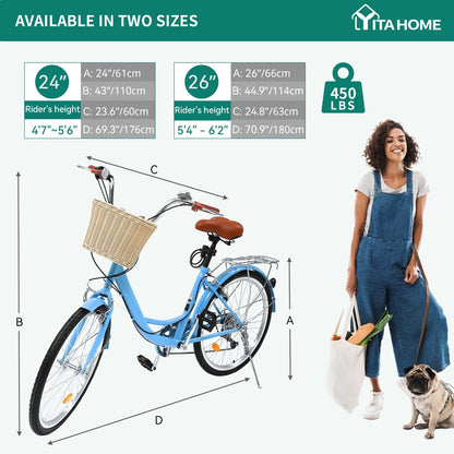 Moasis24/26 Bicicletta Cruiser a 7 velocità, regolabile, con passaggio interno, per pendolari