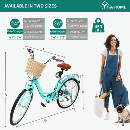 Moasis24/26 Bicicletta Cruiser a 7 velocità, regolabile, con passaggio interno, per pendolari