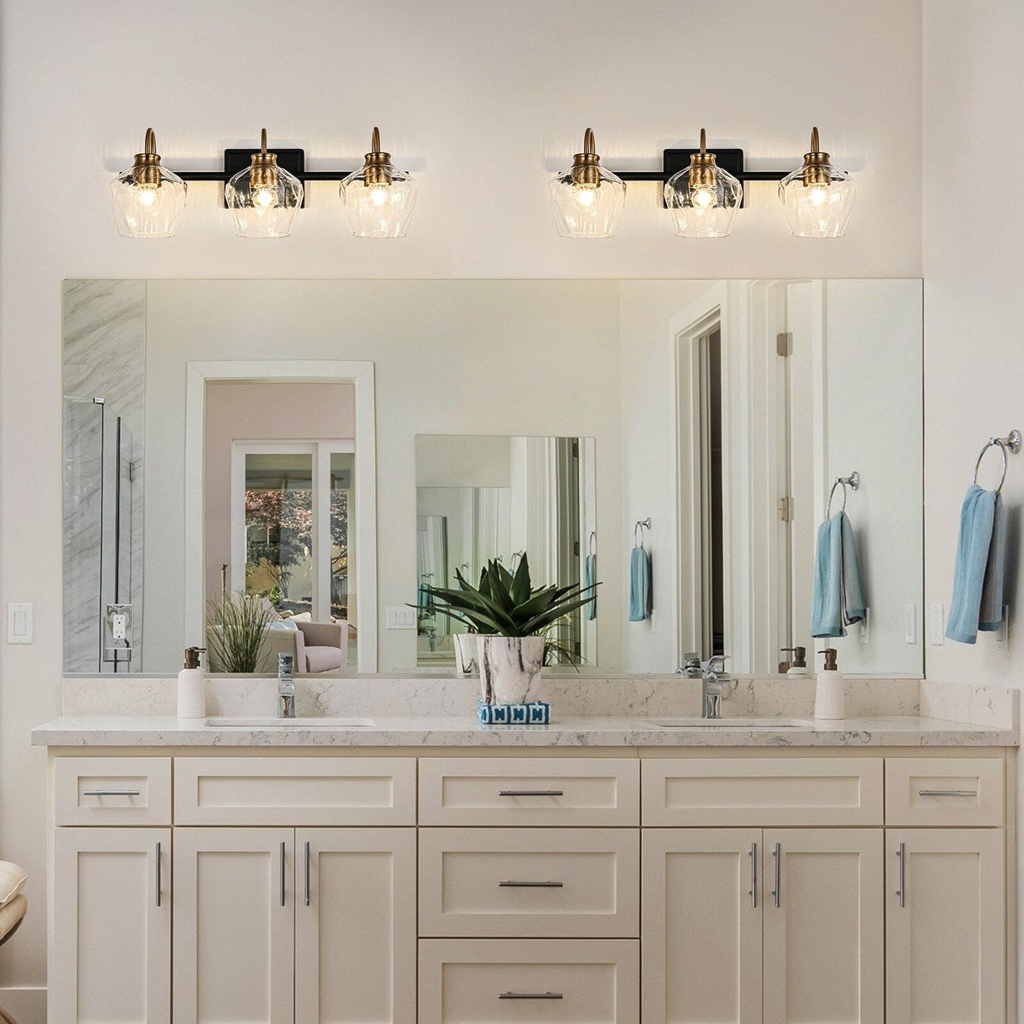 Applique da parete moderne da bagno a 3/4 luci dimmerabili con paralume in vetro