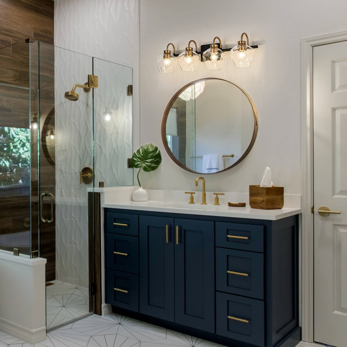 Applique da parete moderne da bagno a 3/4 luci dimmerabili con paralume in vetro