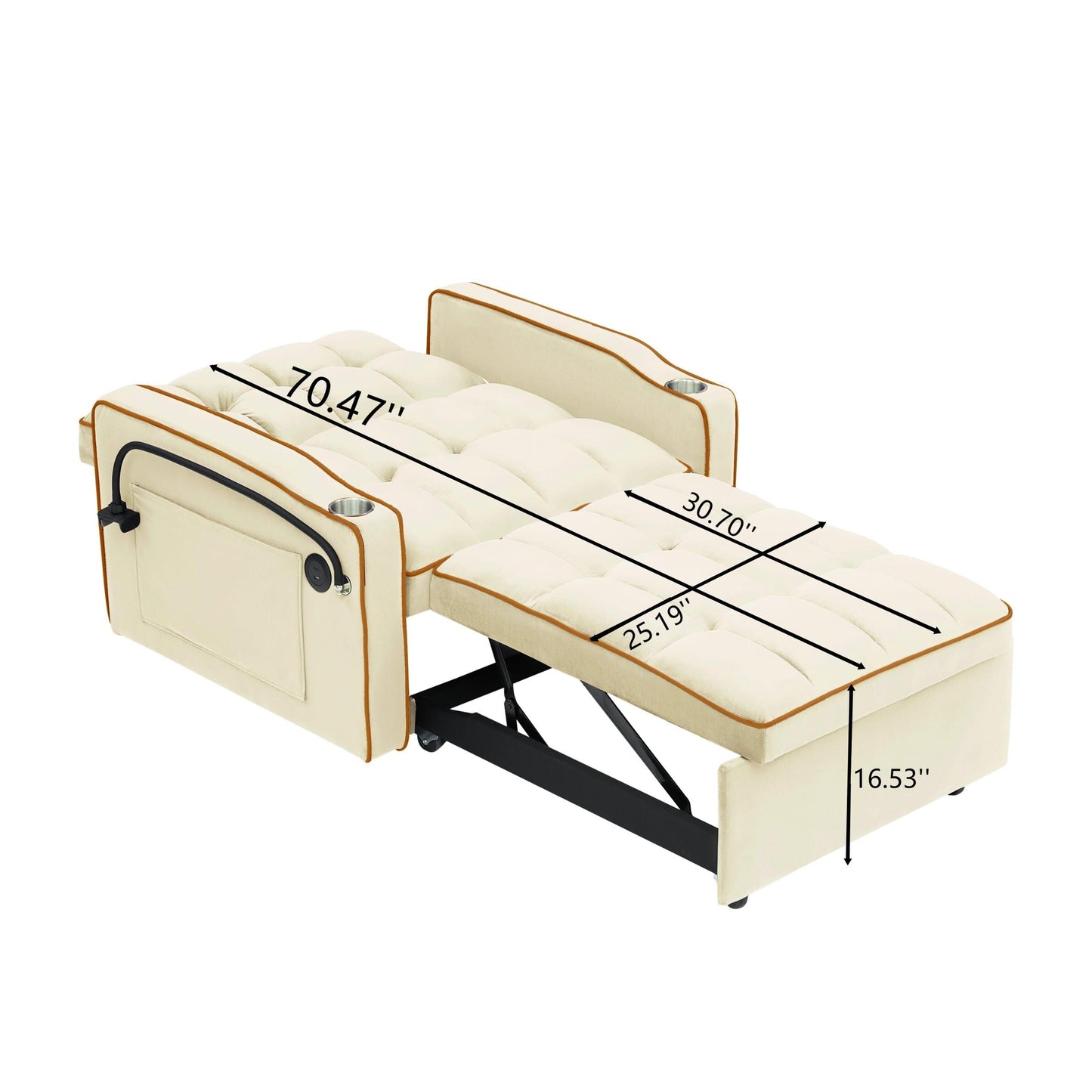 Divano letto singolo convertibile moderno 70.86 3 in 1 con schienale regolabile e porta di ricarica USB per soggiorno