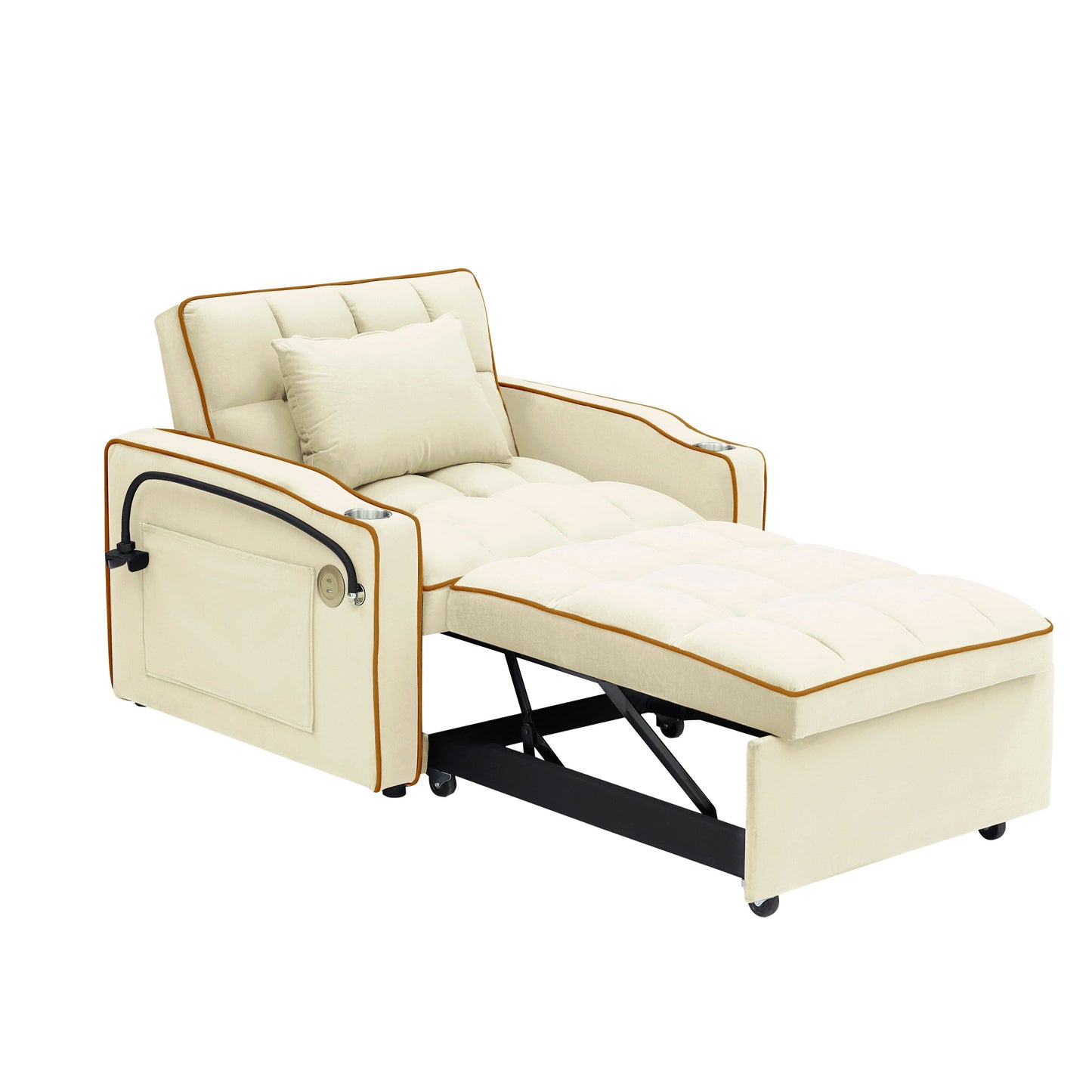 Divano letto singolo convertibile moderno 70.86 3 in 1 con schienale regolabile e porta di ricarica USB per soggiorno