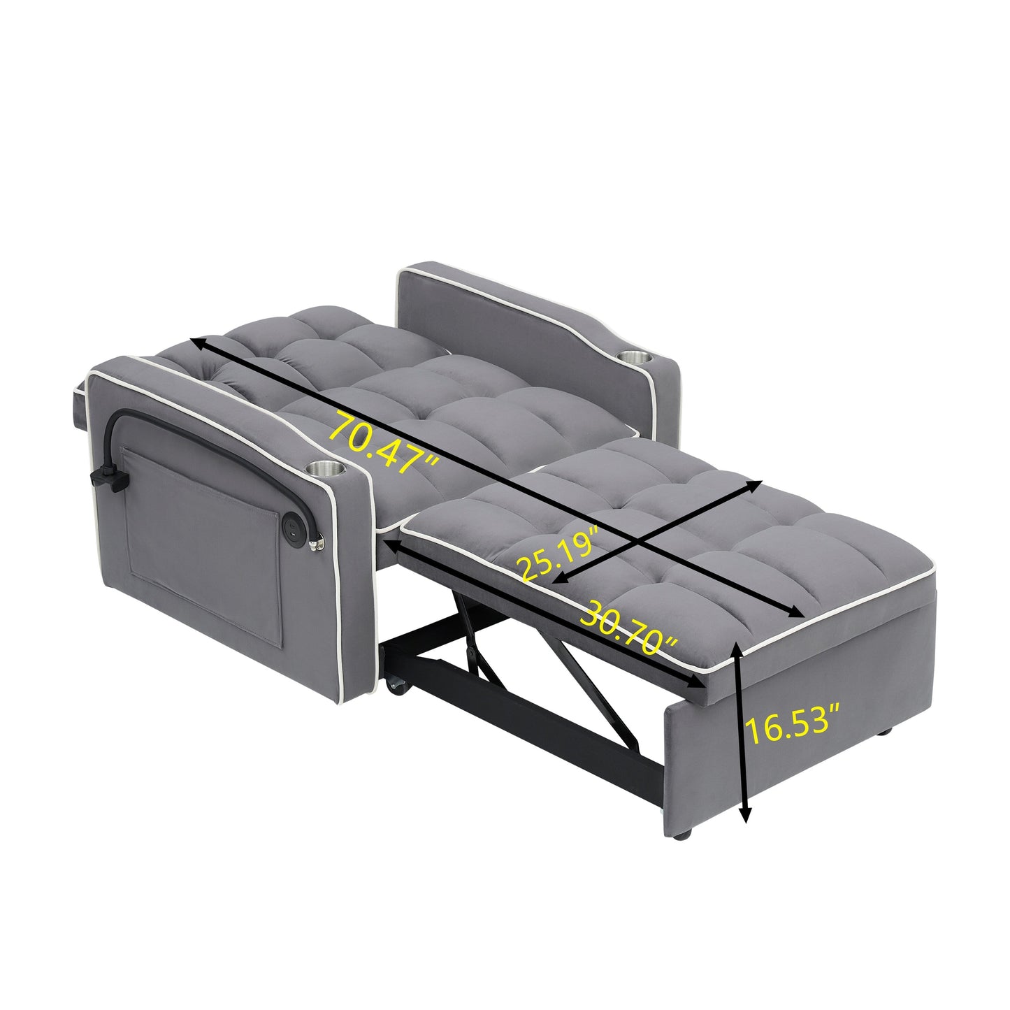 Divano letto singolo convertibile moderno 70.86 3 in 1 con schienale regolabile e porta di ricarica USB per soggiorno