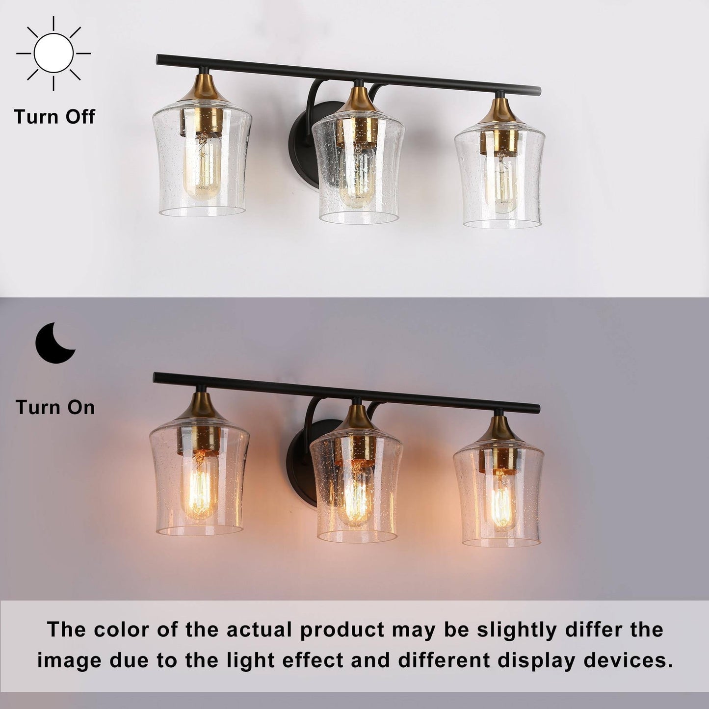 Moderne lampade da bagno lineari nere e dorate a 2/3/4 luci con vetro seminato