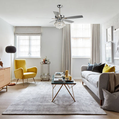 Ventilatore da soffitto moderno in cristallo cromato da 52 pollici con telecomando