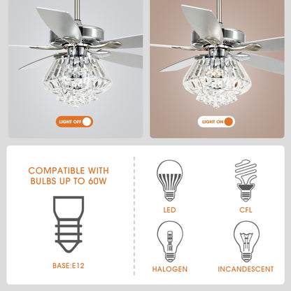 Ventilatore da soffitto moderno in cristallo cromato da 52 pollici con telecomando