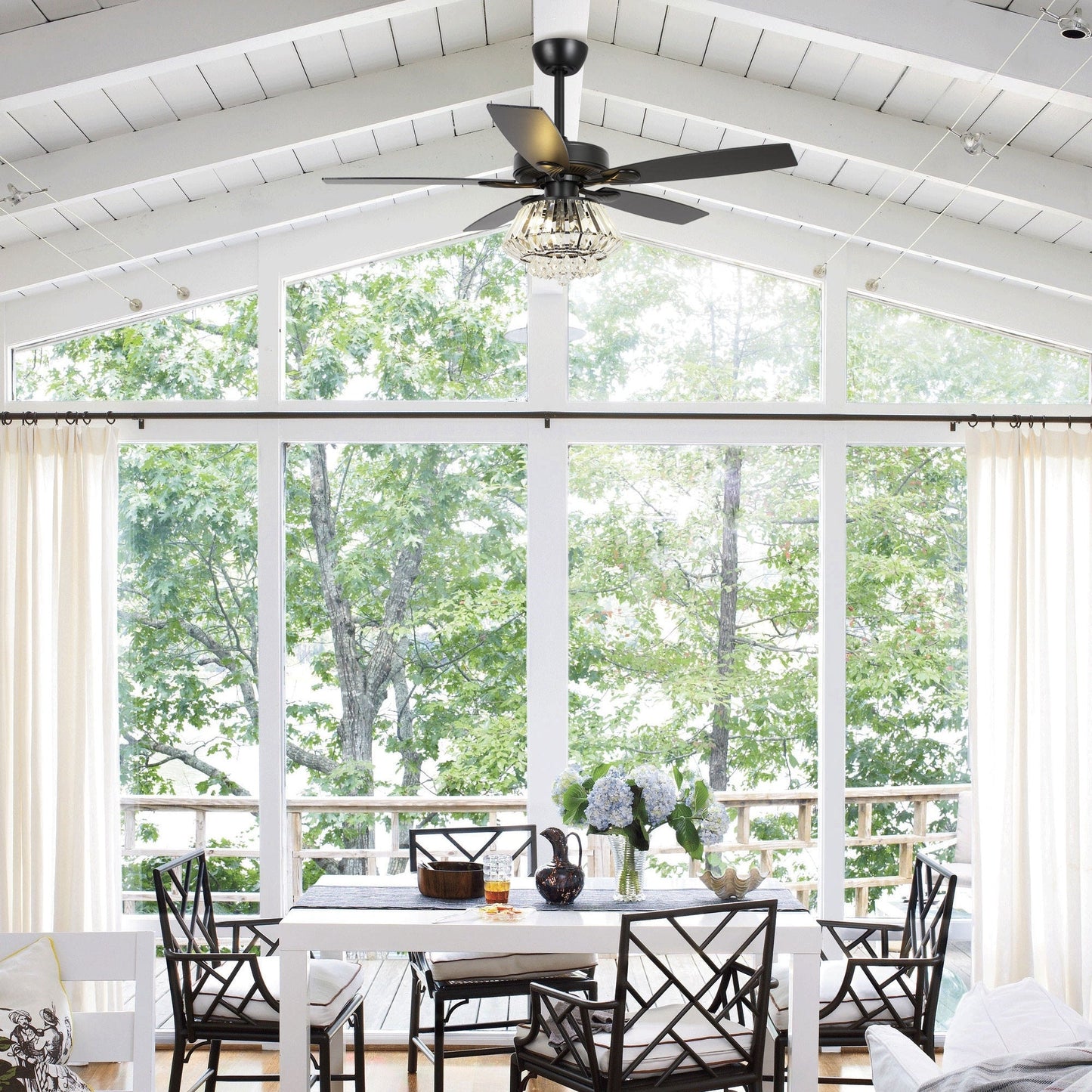 Ventilatore da soffitto moderno in cristallo cromato da 52 pollici con telecomando