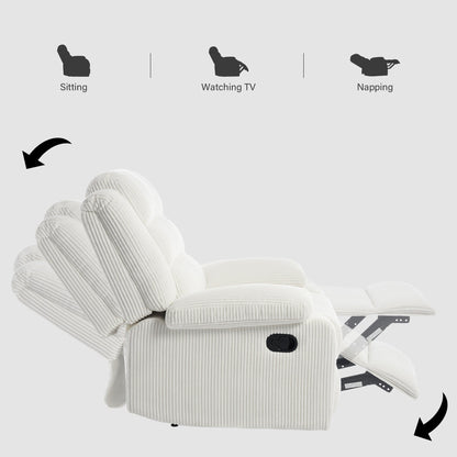 Poltrona reclinabile manuale moderna in velluto a coste, reclinabile regolabile con braccioli larghi