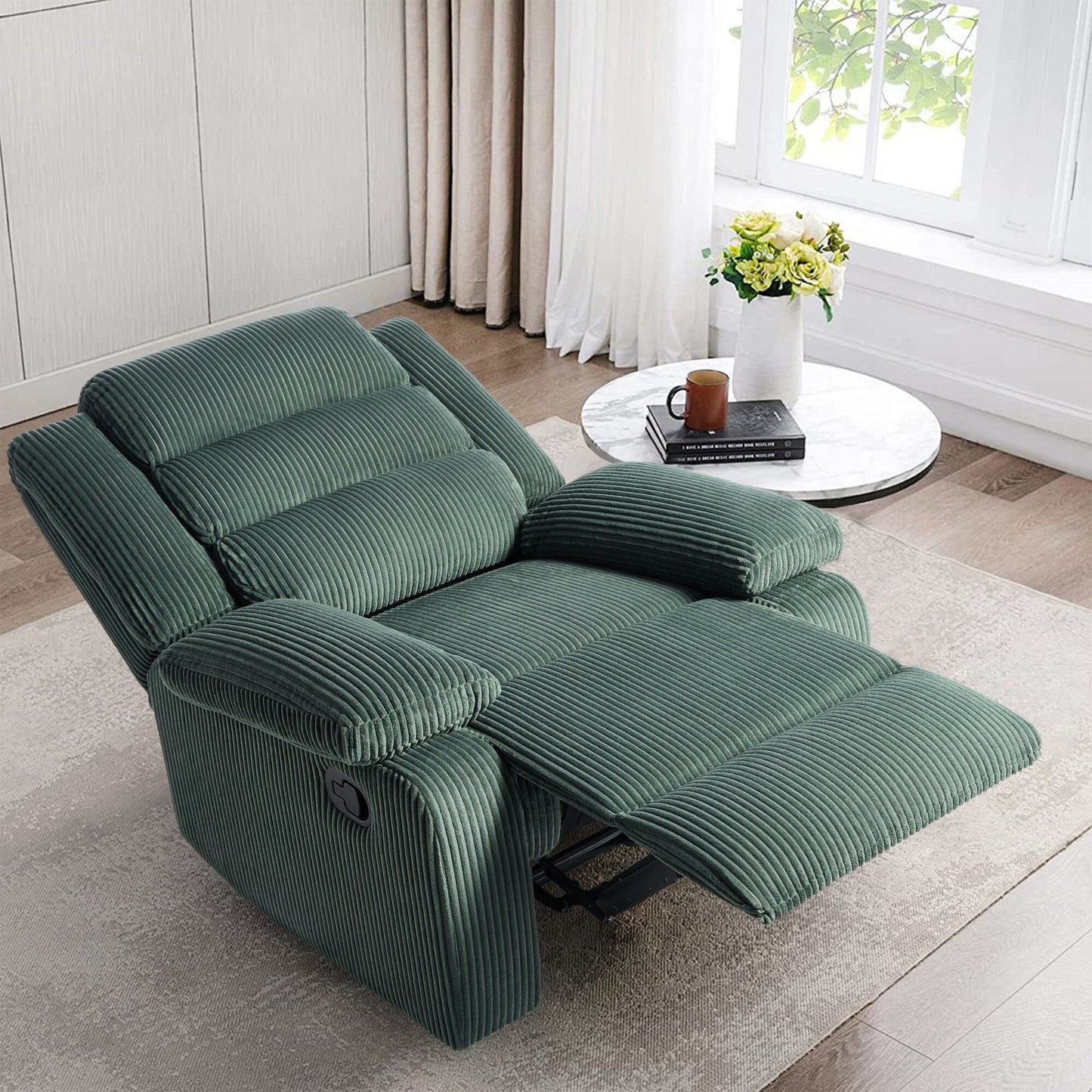 Poltrona reclinabile manuale moderna in velluto a coste, reclinabile regolabile con braccioli larghi