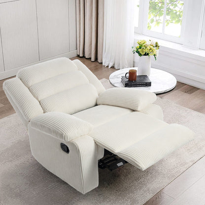 Poltrona reclinabile manuale moderna in velluto a coste, reclinabile regolabile con braccioli larghi