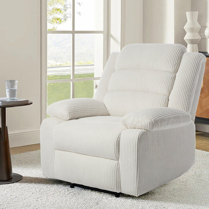 Poltrona reclinabile manuale moderna in velluto a coste, reclinabile regolabile con braccioli larghi