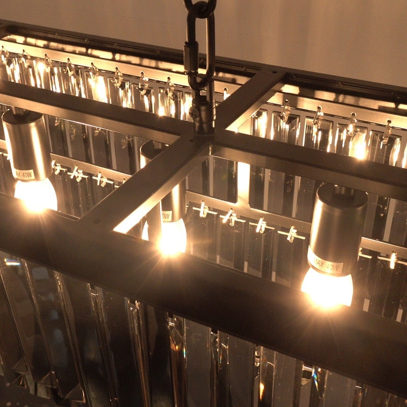 Lampadario moderno contemporaneo in cristallo grigio fumé e nero da 47 pollici, a 2 livelli, con isola da cucina lineare, per sala da pranzo