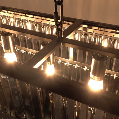 Lampadario moderno contemporaneo in cristallo grigio fumé e nero da 47 pollici, a 2 livelli, con isola da cucina lineare, per sala da pranzo