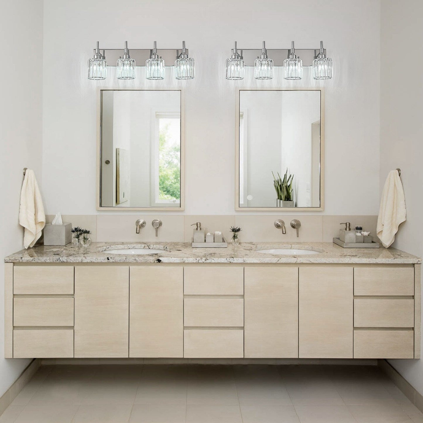 Applique da parete moderne con paralumi in cristallo dimmerabili per il bagno