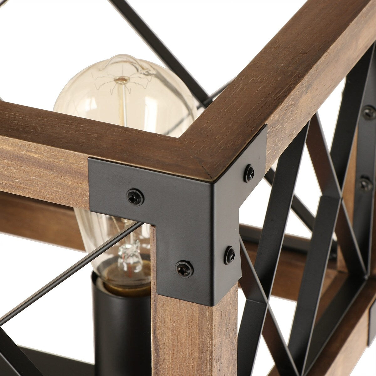 Lampadario moderno in legno rettangolare a 5 luci, stile fattoria, con gabbia per isola, per sala da pranzo - 31,6 L x 10 W x 7,8 H