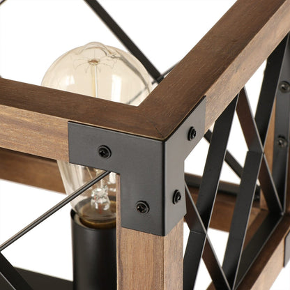 Lampadario moderno in legno rettangolare a 5 luci, stile fattoria, con gabbia per isola, per sala da pranzo - 31,6 L x 10 W x 7,8 H