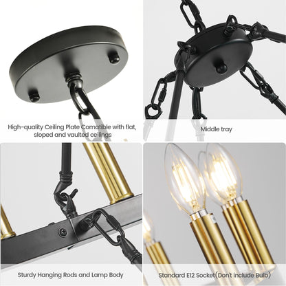 Lampadario moderno in stile fattoria, lampadario a ruota di carro rotondo a 2 livelli, grande lampadario alto da soffitto.