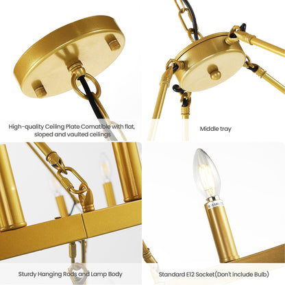 Lampadario moderno in stile fattoria, lampadario a ruota di carro rotondo a 2 livelli, grande lampadario alto da soffitto.