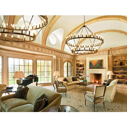 Lampadario moderno in stile fattoria, lampadario a ruota di carro rotondo a 2 livelli, grande lampadario alto da soffitto.