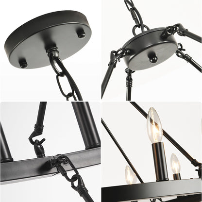 Lampadario moderno in stile fattoria, lampadario a ruota di carro rotondo a 2 livelli, grande lampadario alto da soffitto.