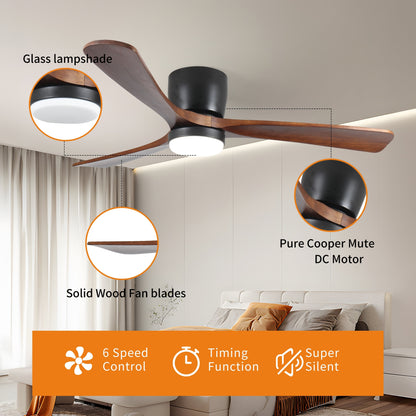 Ventilatori da soffitto moderni a filo con luce LED dimmerabile e telecomando, ventilatori da soffitto con motore reversibile da 42 W, neri