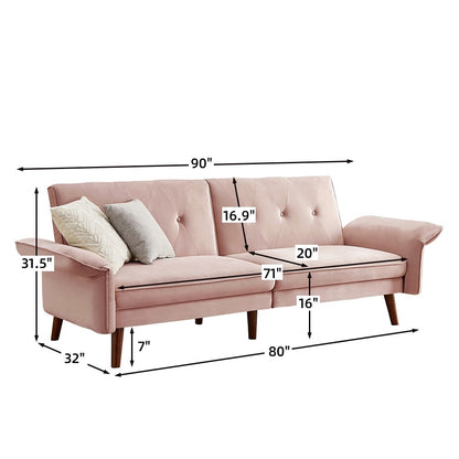 Divano letto futon moderno, divano letto trasformabile con gambe in legno affusolate, 78,35 L, piccolo divano con schienale diviso per soggiorno