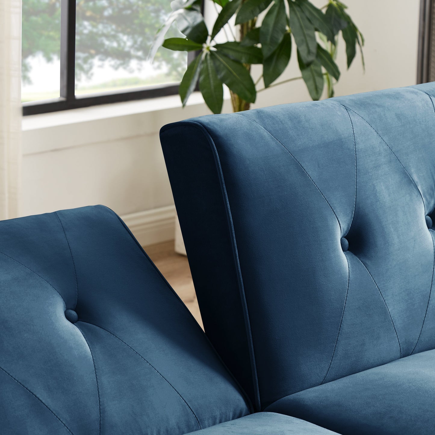 Divano letto futon moderno, divano letto trasformabile con gambe in legno affusolate, 78,35 L, piccolo divano con schienale diviso per soggiorno