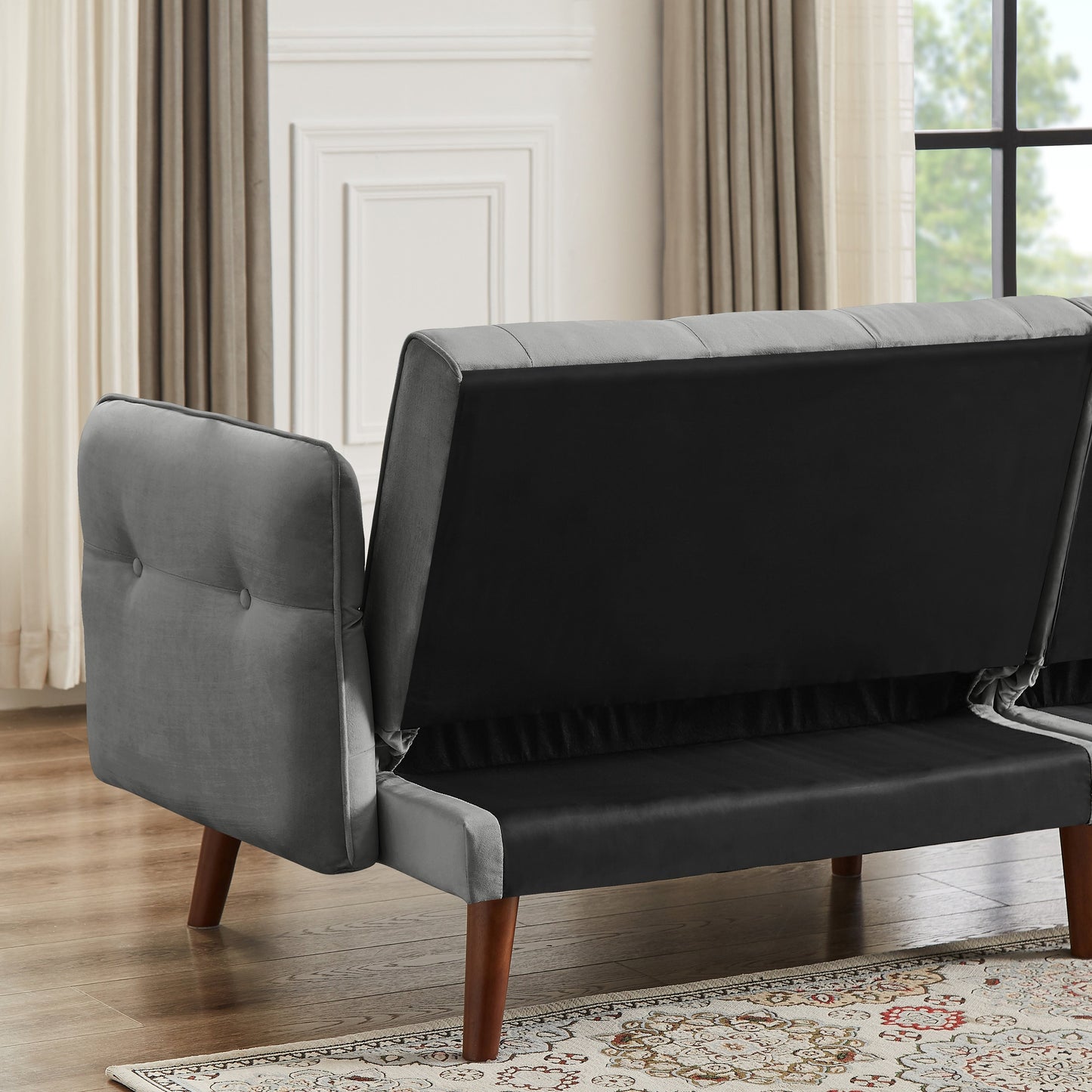 Divano letto futon moderno, divano letto trasformabile con gambe in legno affusolate, 78,35 L, piccolo divano con schienale diviso per soggiorno