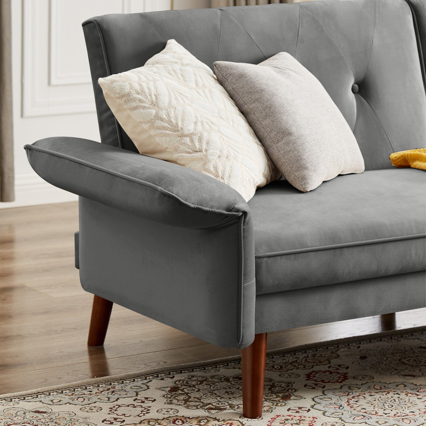 Divano letto futon moderno, divano letto trasformabile con gambe in legno affusolate, 78,35 L, piccolo divano con schienale diviso per soggiorno