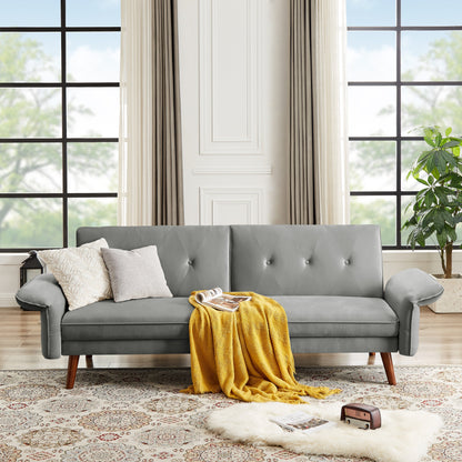 Divano letto futon moderno, divano letto trasformabile con gambe in legno affusolate, 78,35 L, piccolo divano con schienale diviso per soggiorno