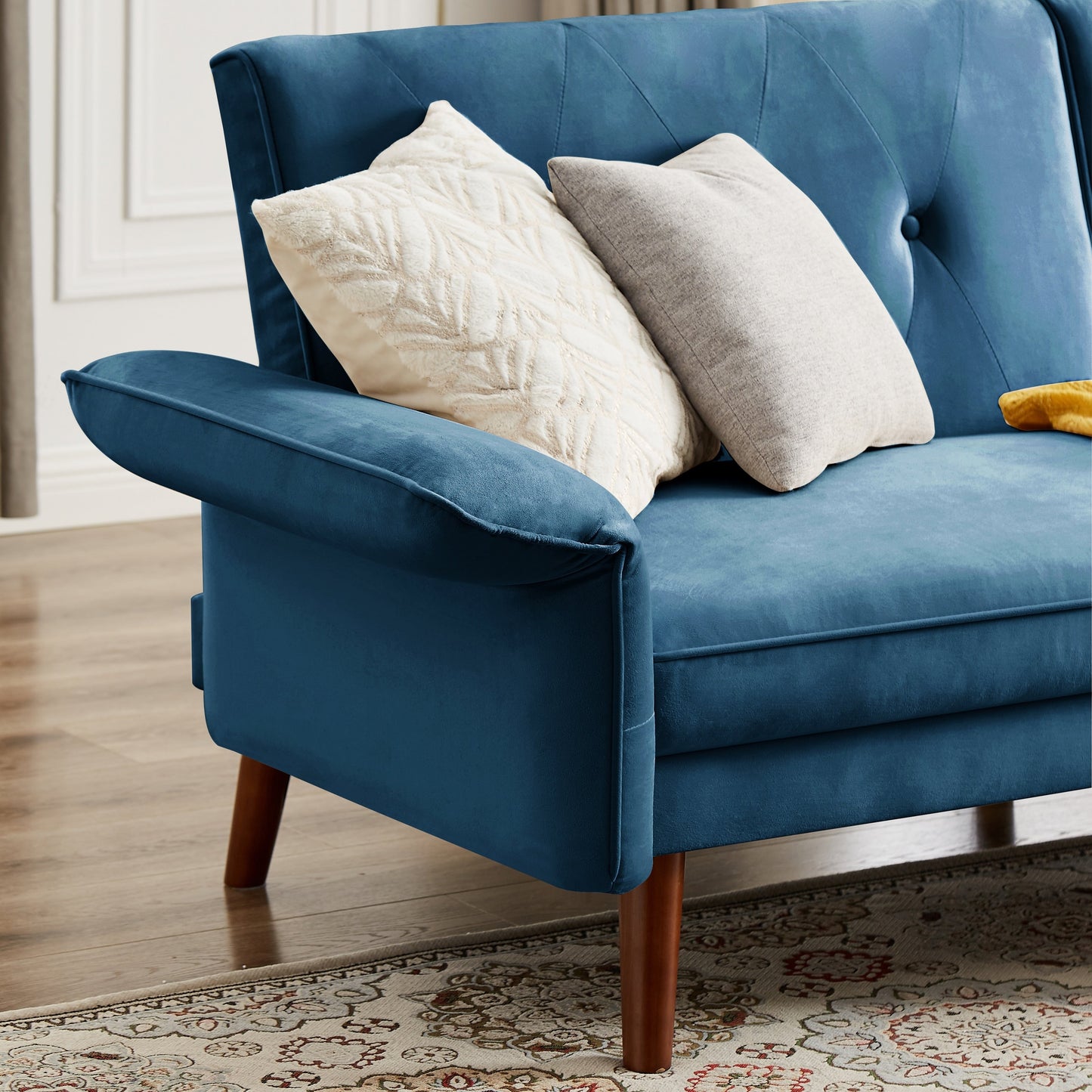 Divano letto futon moderno, divano letto trasformabile con gambe in legno affusolate, 78,35 L, piccolo divano con schienale diviso per soggiorno