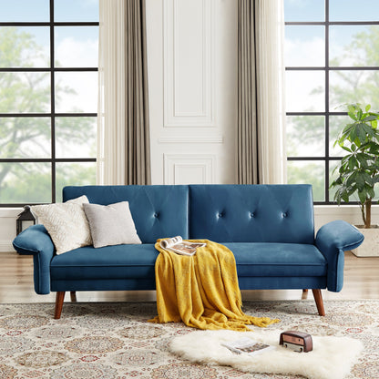 Divano letto futon moderno, divano letto trasformabile con gambe in legno affusolate, 78,35 L, piccolo divano con schienale diviso per soggiorno