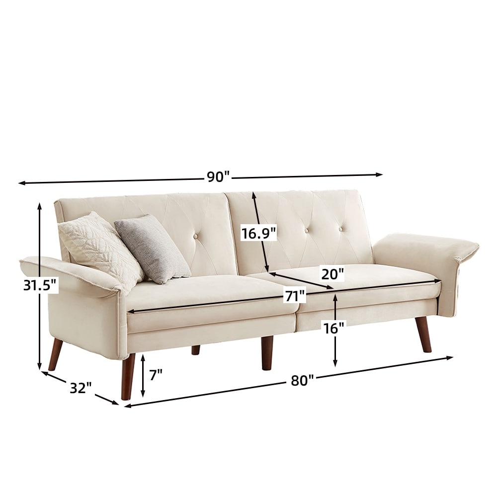 Divano letto futon moderno, divano letto trasformabile con gambe in legno affusolate, 78,35 L, piccolo divano con schienale diviso per soggiorno