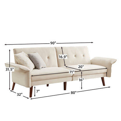 Divano letto futon moderno, divano letto trasformabile con gambe in legno affusolate, 78,35 L, piccolo divano con schienale diviso per soggiorno