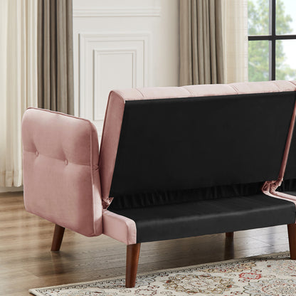 Divano letto futon moderno, divano letto trasformabile con gambe in legno affusolate, 78,35 L, piccolo divano con schienale diviso per soggiorno