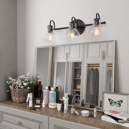 Applique da parete in vetro a forma di sfera, moderna, per bagno, a 3 luci, color oro