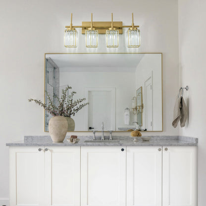 Applique da parete moderna dimmerabile in oro Glam Cylinder, lampada da toeletta in cristallo per bagno