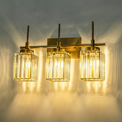 Applique da parete moderna dimmerabile in oro Glam Cylinder, lampada da toeletta in cristallo per bagno