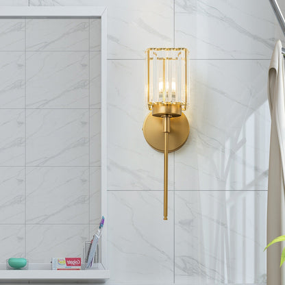 Applique da parete moderna dimmerabile in oro Glam Cylinder, lampada da toeletta in cristallo per bagno